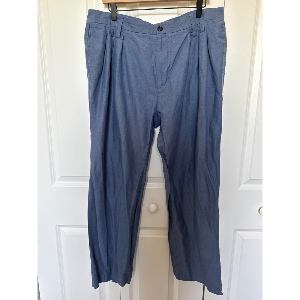Dolce & Gabbana Mens Blue Linen Pleated Trousers Made in Italy Size IT 54